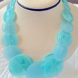 Vintage Pale Blue Lucite Disk Necklace